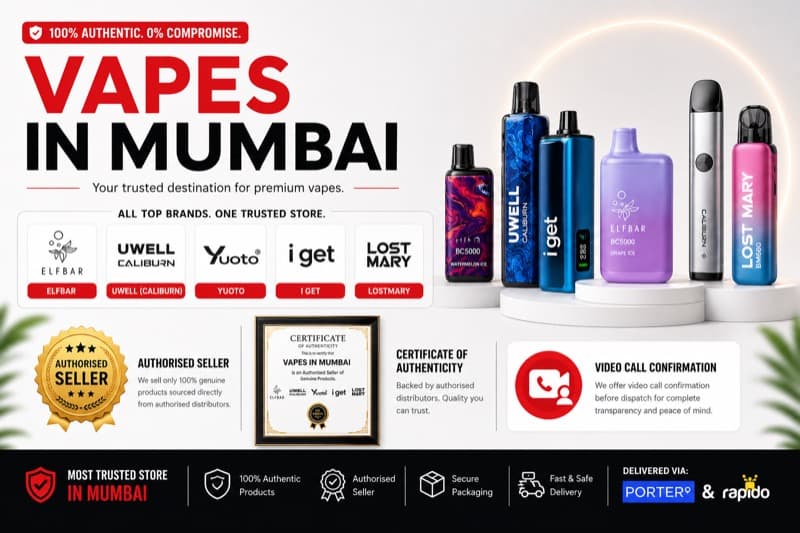 All leading vape brands in Mumbai — Elfbar, Uwell Caliburn, Yuoto, IGET, Lost Mary — 100% authentic authorized seller